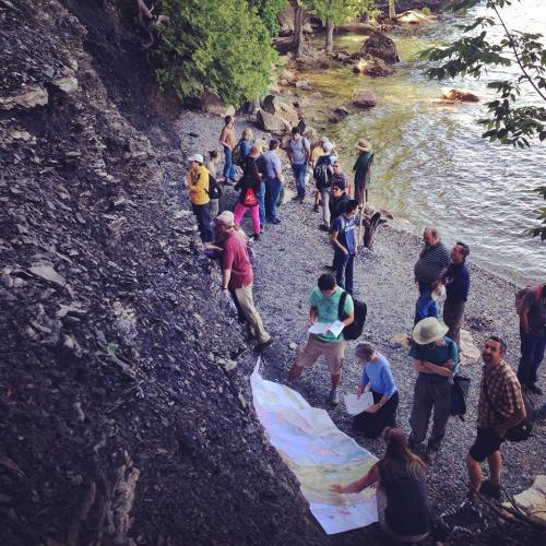 Participants of the 2015 EarthScope National Meeting field trip in Vermont observe the Champlain Thrust Fault. 