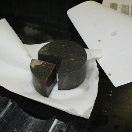 A sample is extracted from a section of SAFOD core material