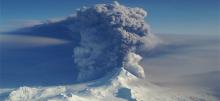 Photo by U.S. Coast Guard Lt. Cmdr. Nahshon Almandmoss Pavlof volcano erupts on March 28, 2016. The photo was taken looking northeast from a Coast Guard Hercules aircraft at 20,000 feet.